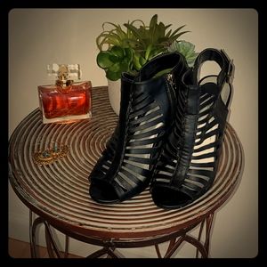 Strappy Black Faux Leather Sandals